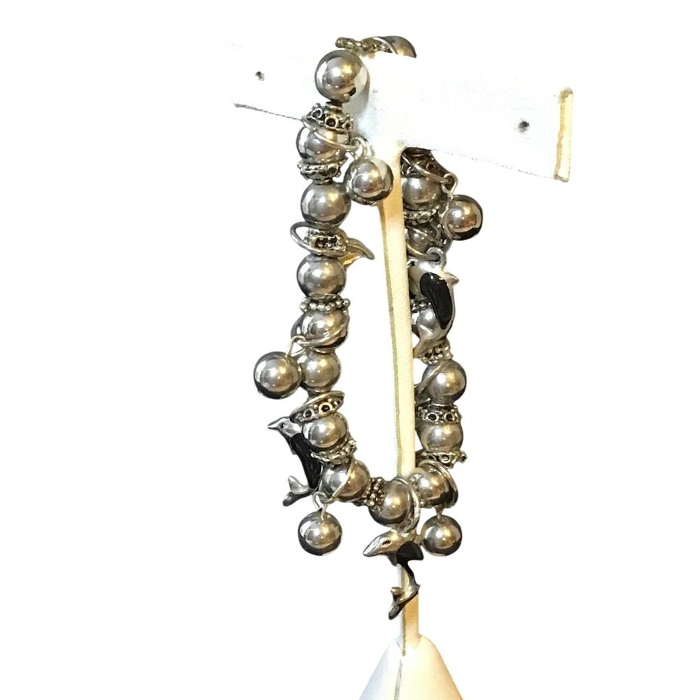 Silver Tone Dolphin Charm Bracelet With Stretch Design & Bead Accents (1358)